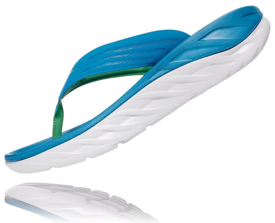 Hoka Australia One One ORA Recovery Flip - Mens Sandals Blue/White - UYARM-3298